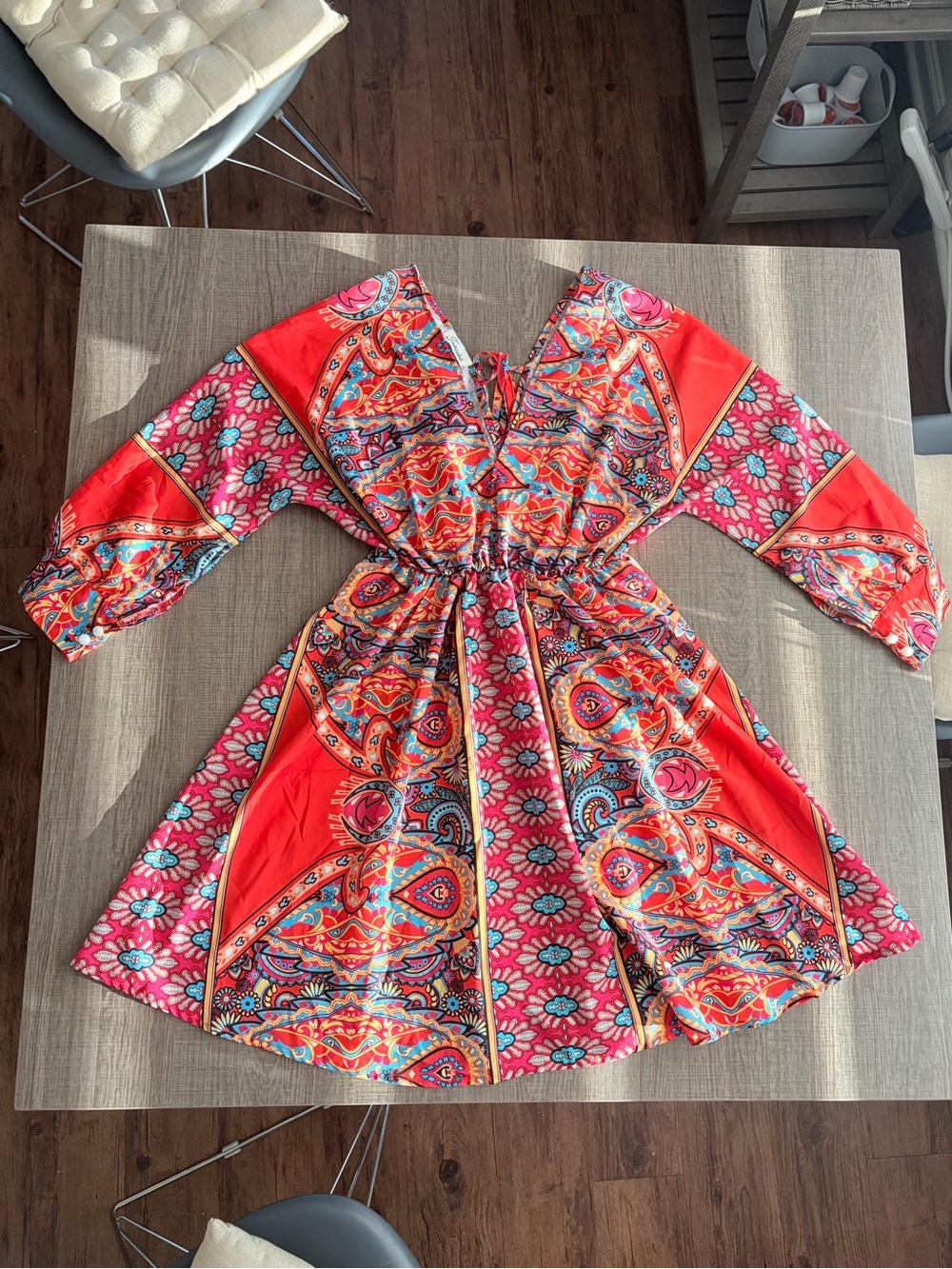 Dark Orange Paisley Floral Tie-Back Dress